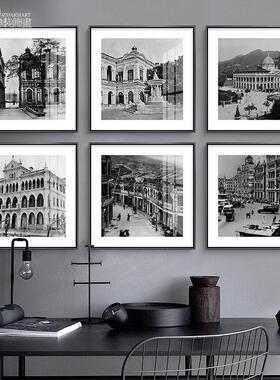老上海现代简约黑白覆古照片装饰画怀旧街景挂画有框画高端晶瓷画