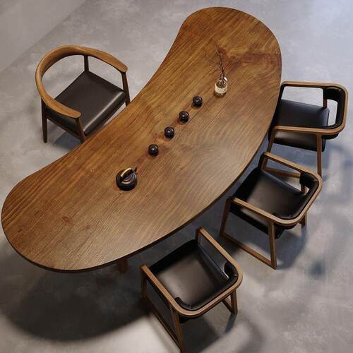 实木大板茶桌椅组合简约现代阳台弧形茶桌泡茶桌子茶桌一体一整套