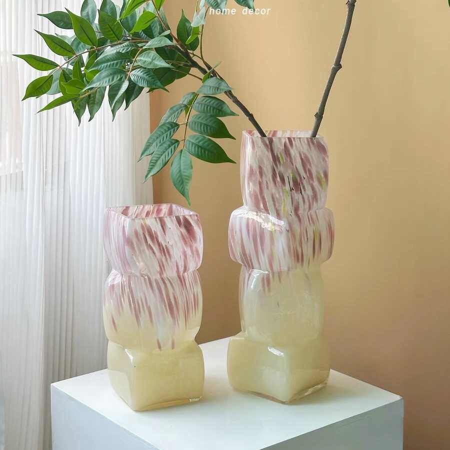 琉璃粉紫玉色方口餐桌特别好看的花瓶情绪稳定设计感摆件玻璃水培,家居饰品,花瓶,淘宝优惠券,粉丝福利购,淘宝优惠卷