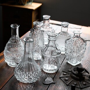 马德里花瓶大号玻璃瓶浮雕小窄口插花摆件花艺ins风鲜花北欧风格