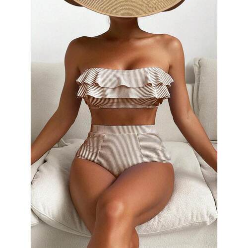 D 33266 High Waist Bikini 腰条纹比基尼跨境速卖通