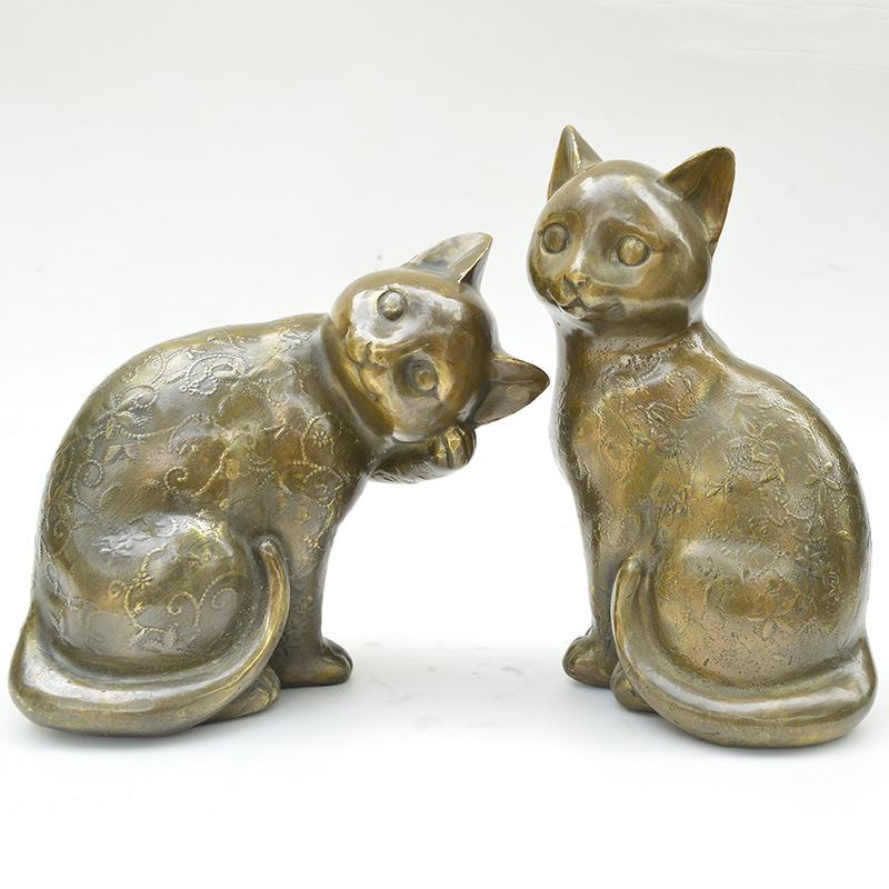 纯铜金属工艺品家居装饰桌面回头猫摆件