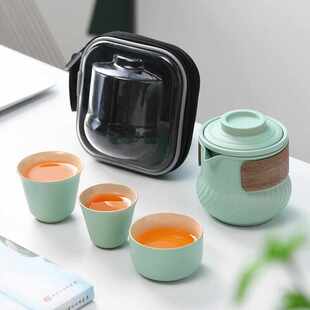 办公室户外便携包旅行茶具泡茶器茶壶私人制 粗陶快客杯小型套装