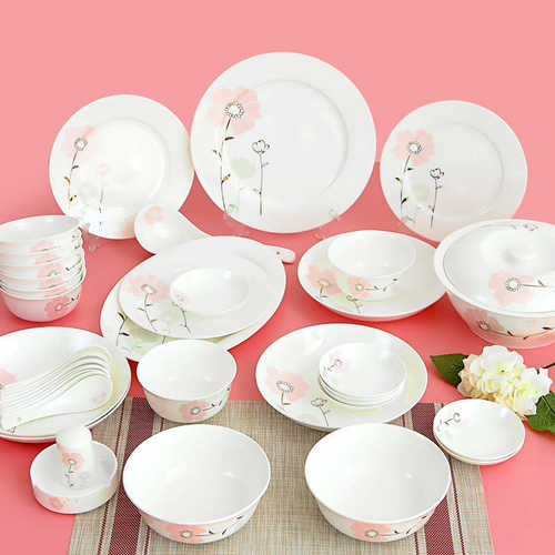 唐山骨瓷餐具套装 碗碟 家用碗具碗筷盘子碗粉色系加LOGO