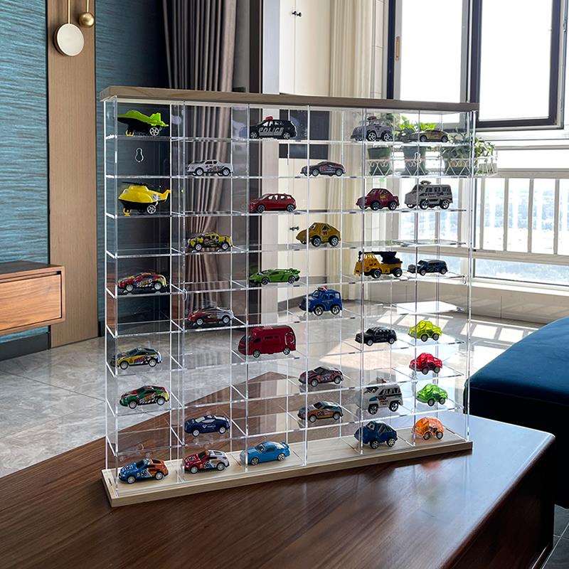1:64玩具车模展示架亚克力收纳架双开门格子陈列柜小汽车展示盒