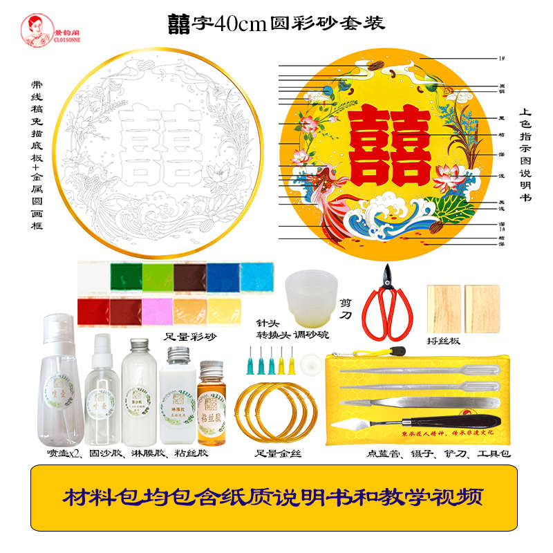 珐琅包景画 材料装饰粽子端午掐喜字丝阁福字韵安康diy非遗手工
