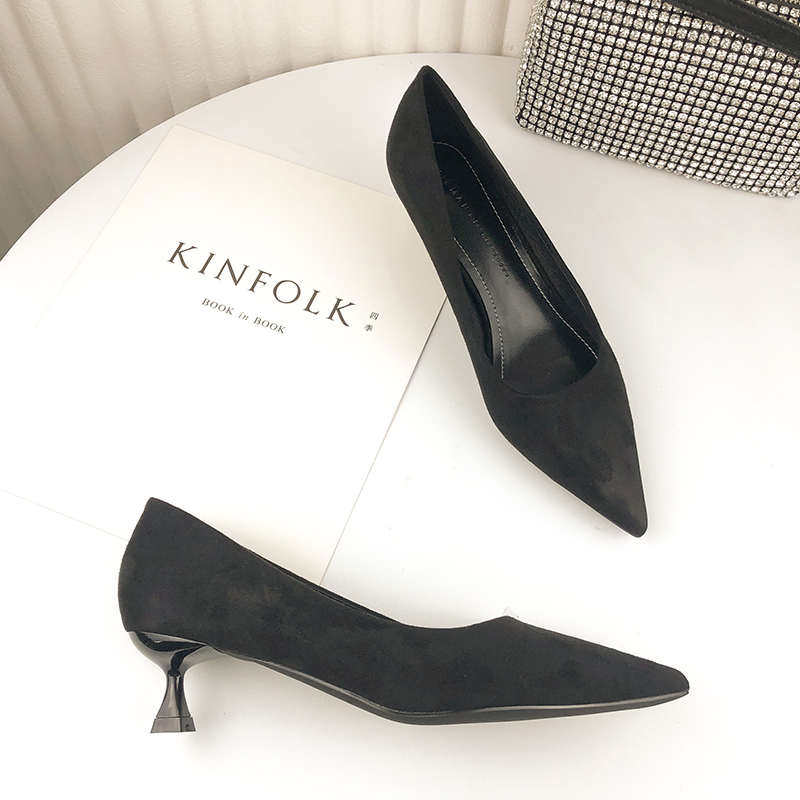 3公分小跟鞋法式尖头细跟职业通勤单鞋低跟不累脚黑色高跟鞋女秋