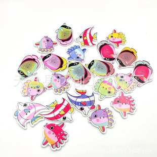 饰扣 3款 DIY木质白底彩绘动物装 鱼类混装 50个一包 纽扣