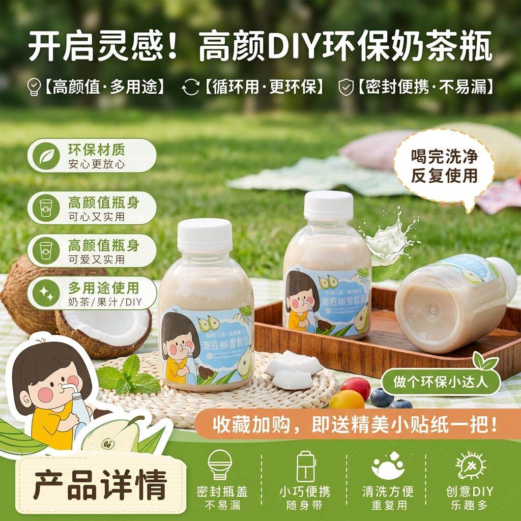 奶茶杯可循环使用儿童迷你家用自制PP食品级耐高温桃胶炖奶瓶子