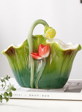 正品现代中干式珐琅彩饰陶瓷花客厅餐厅装饰品摆件插花桌面花装瓶