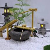 庭院太阳能滴水阳台造景石盆石砵流水装 饰景观竹子养鱼流水器石槽