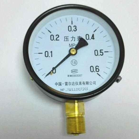 。雷尔达仪表压力表 Y-100 0～0.6mpa 直径100mm 铜螺纹m20x1.5
