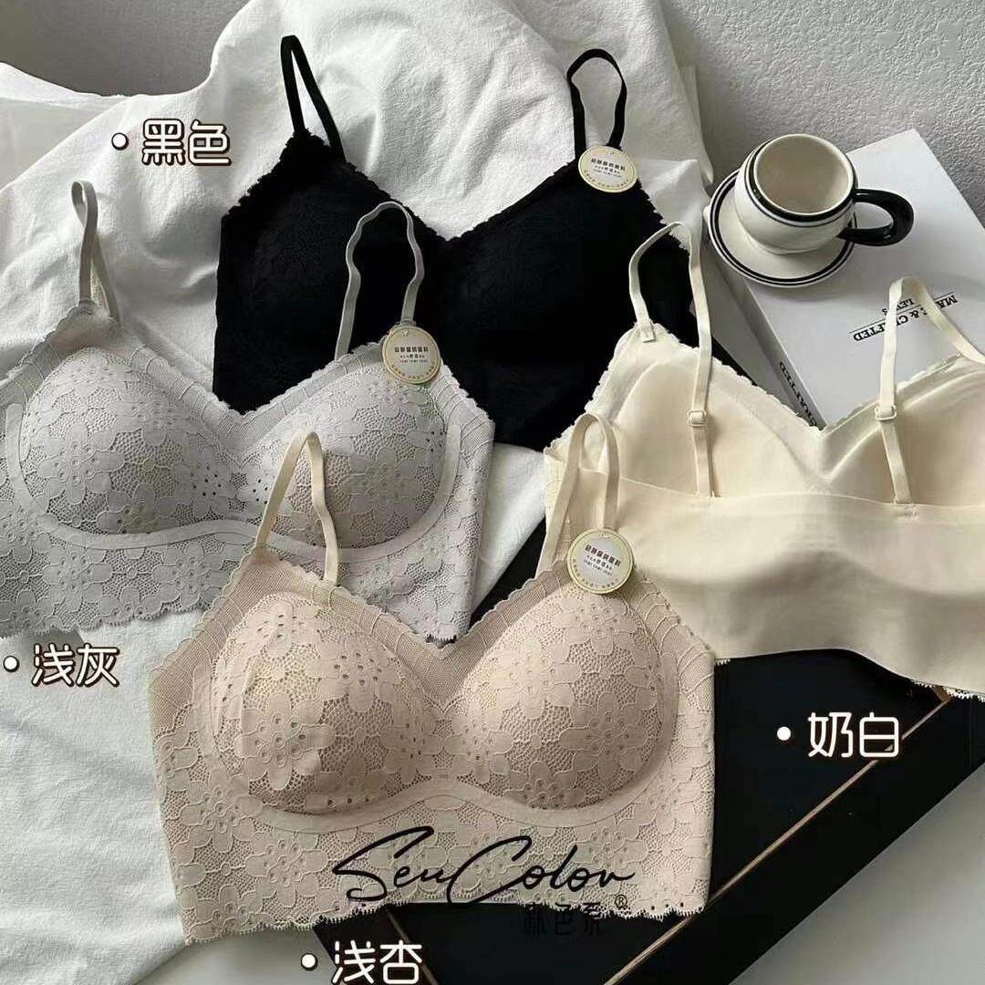 森色系小胸聚拢薄杯立体蕾丝花吊带美背文胸打底内衣乳胶垫6213-1