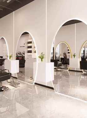 网红理镜发店剪发镜台发廊美发49797店美发专用带灯单面面圆椭落