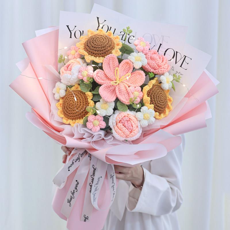 手工针织毛线 线花束编织向日葵成品手捧花高级感生日礼物送女友