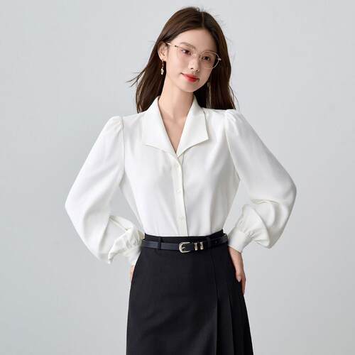 翻领衬衫女春秋长袖白衬衣上衣职业气质通勤穿搭教资面试正装套裙