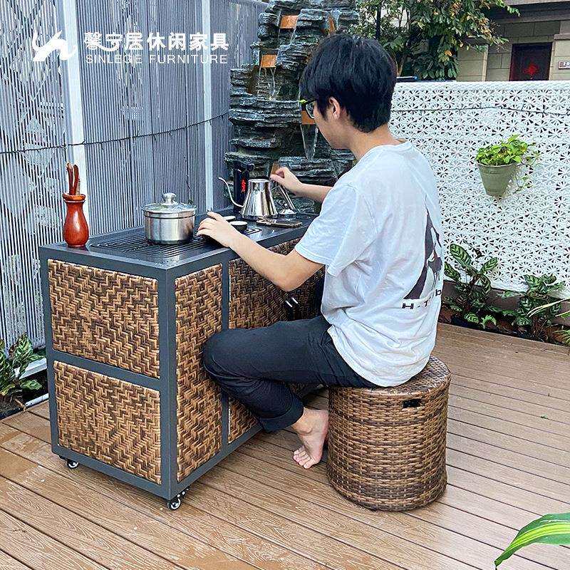 馨宁居新中式移动茶台车烧水茶柜一体庭院阳台小户型茶室户外茶桌