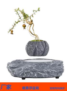 仿石盆栽中式创意风水客厅电视柜玄关房间装饰磁悬浮花盆摆件