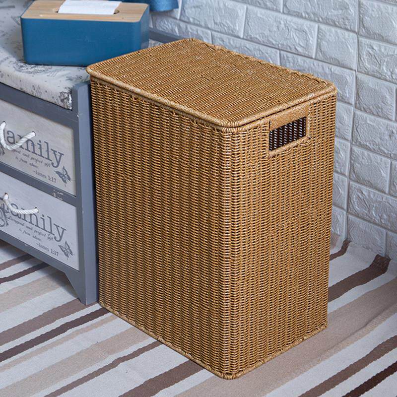 脏衣桶彷藤编织大号储物收纳箱带盖子方形脏衣服收纳筐家用洗衣篮