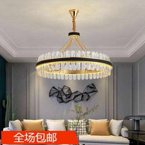 客厅灯2021年新款水晶灯奢华高档欧式皮革轻奢别墅吊灯大气餐厅灯