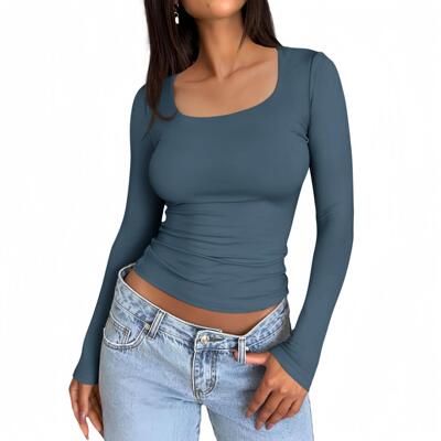 Square neck slim fit sexy long sleeved women