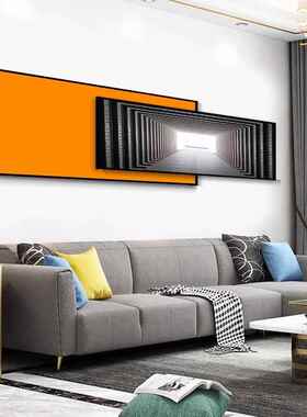 现代轻奢叠加客厅装饰画沙发背景墙橙色几何高级感抽象大气挂画