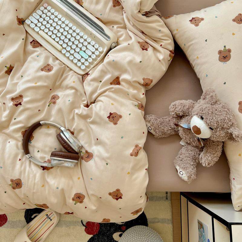 可露丽小熊小清新卡通时尚印花水洗双层纱学生宿舍四件套,床上用品,床垫/床褥/床护垫/榻榻米床垫,淘宝优惠券,粉丝福利购,淘宝优惠卷