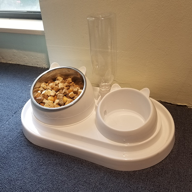 不锈钢宠物猫饮水器猫形网慢食碗