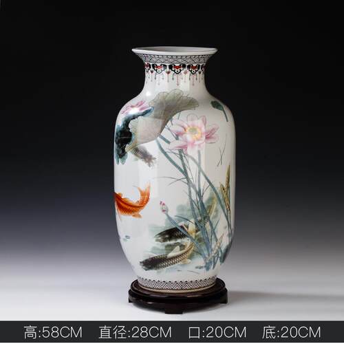 高档景式德镇陶地瓷器粉彩仿古中松鹤延年冬瓜落大花瓶客品厅装饰