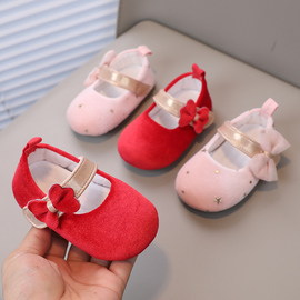 婴儿公主鞋红色女宝宝软底，步前鞋2023春秋季0一1周岁外出学步鞋子