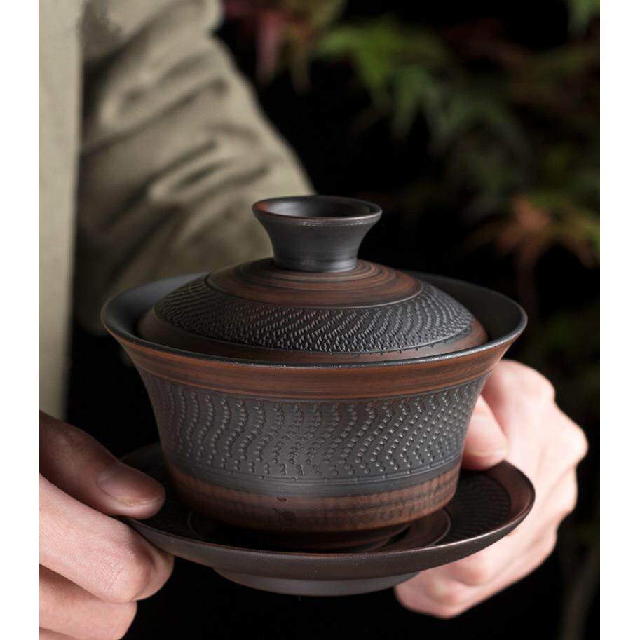 弘一云南建水紫陶三才盖碗茶杯紫砂纯手工家用泡茶碗坭兴陶瓷茶具