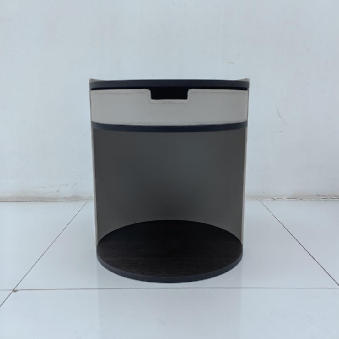 意式极简可移动圆形床头柜马鞍皮高端设计师卧室床边柜收纳柜配套