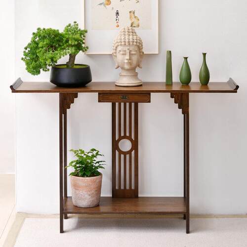 新中式玄关桌子靠墙供桌玄关台端景台进门条几置物台窄玄案台