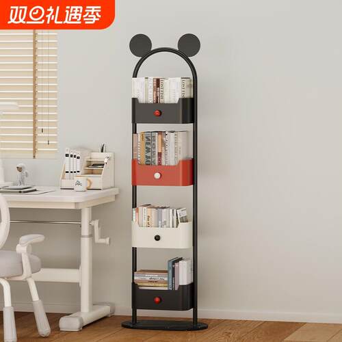 优选儿童书架落地置物架r客厅转角铁艺储物柜子一体靠墙收纳小窄.