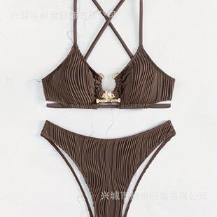 hollow set吊带镂空纯色比基尼套装 solid swimsuit color Strap