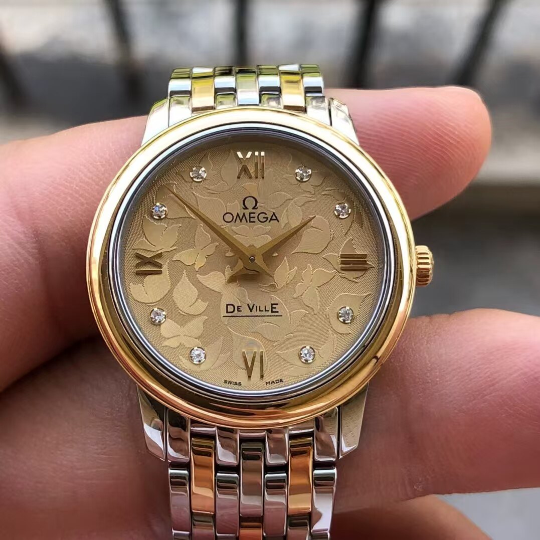 公价47900】98新27.5mm欧米茄碟飞间金原钻424.20.27石英女表正品