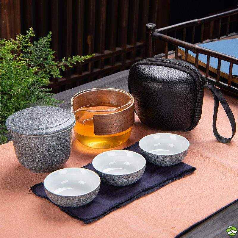 渐变黑陶功夫套装快客杯茶杯日式户外便携包陶瓷旅行茶具FZv0NtxP