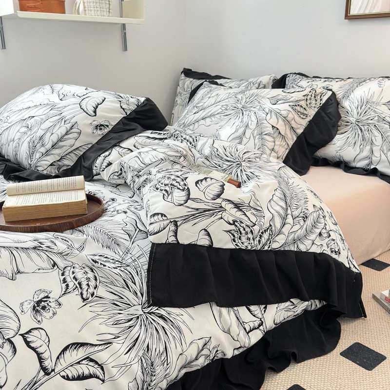 2024新款赫本风花边水洗棉四件套床单被套学生宿舍三件套床上用品,床上用品,床品套件/四件套/多件套,淘宝优惠券,粉丝福利购,淘宝优惠卷