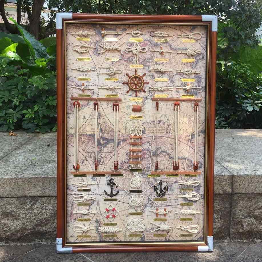 木质工艺地中海挂墙式海洋相框水手绳结海洋挂画帆船壁画厂家直销