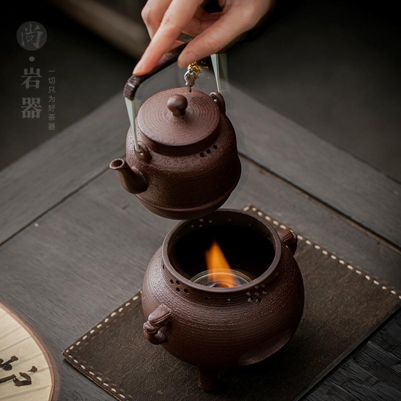 复古粗陶提梁壶煮茶炉套装家用泡茶壶煮茶壶酒精温茶暖茶炉炭火炉