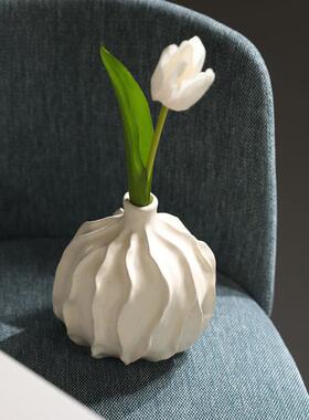 法式奶油色陶古瓷花瓶摆件客n厅装侘LWF寂is风插花干花复艺术软饰