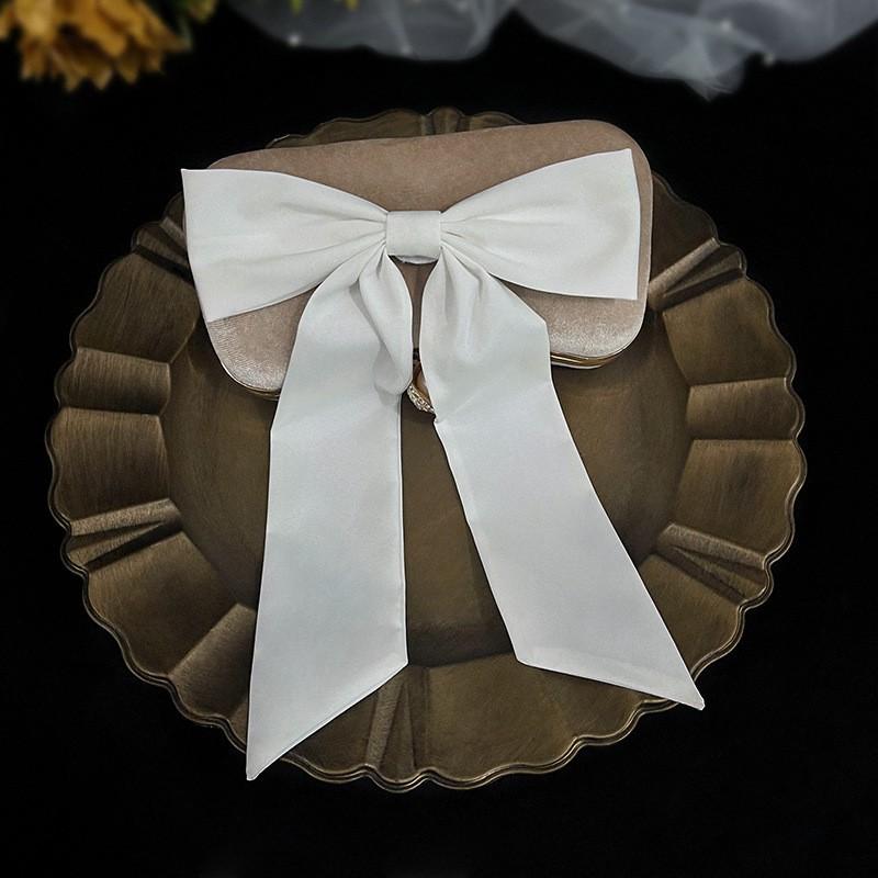 蝴蝶结头纱结婚写真白色缎面发饰