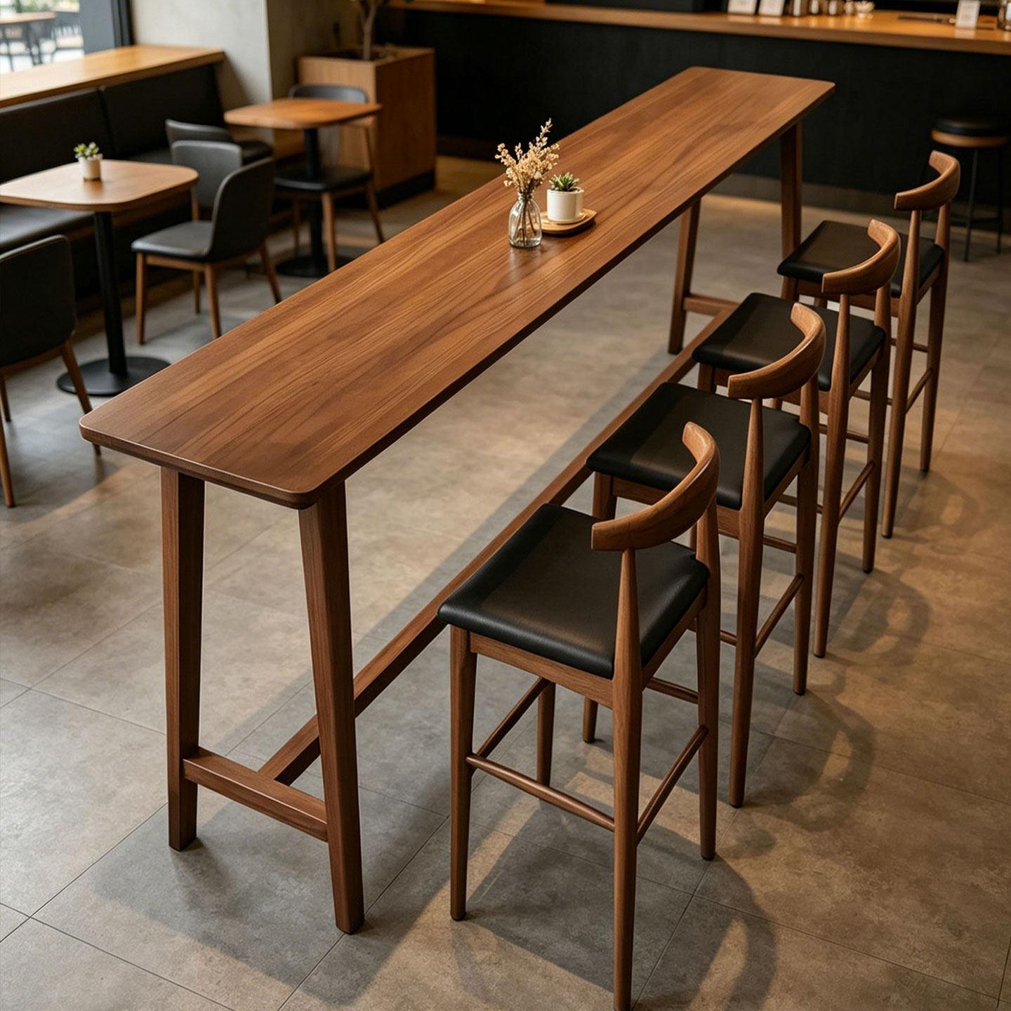 全实木咖啡店餐厅阳台高脚桌商用酒吧奶茶便利店靠墙吧台桌长条桌