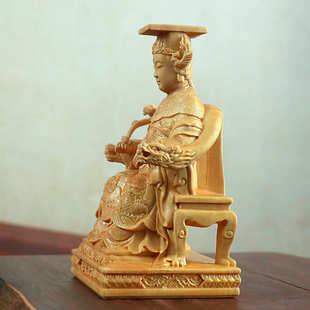 黄杨木如意妈祖摆件木制工艺品原木精雕汽车装饰摆件家居平安神像