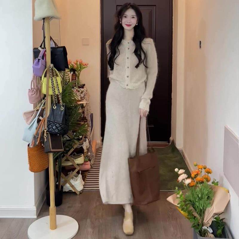 韩国2025秋新款轻熟风针织套装裙女针织衫鱼尾半身裙毛衣两件套潮