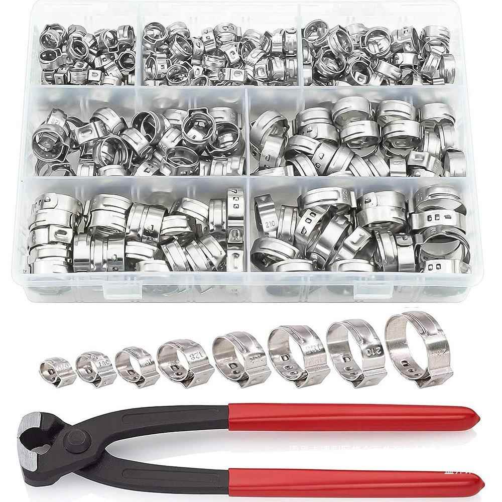 130个盒装304不锈钢单耳无极卡箍5.8-28.6MM喉箍管卡管箍抱箍套