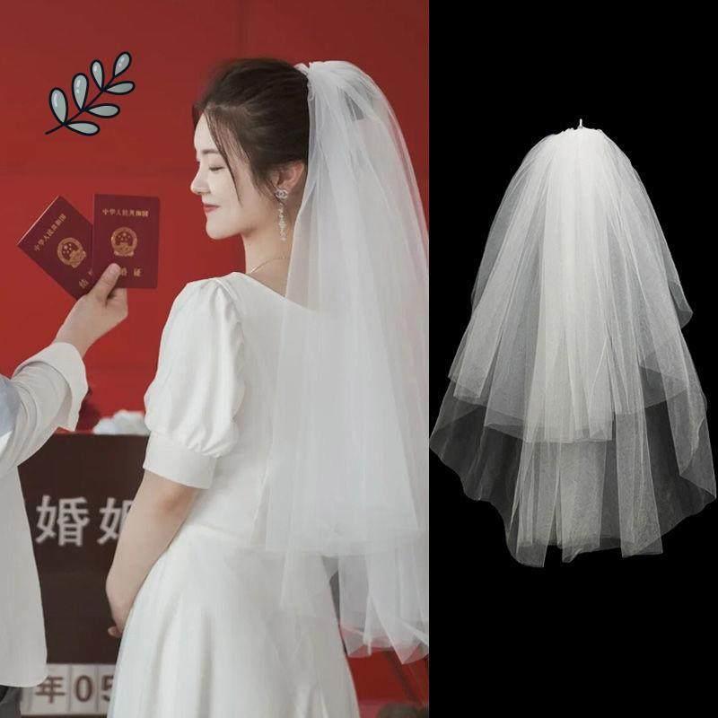 领证登记小头纱简约高级感新娘主婚纱求婚用蝴蝶结法式白色轻头纱