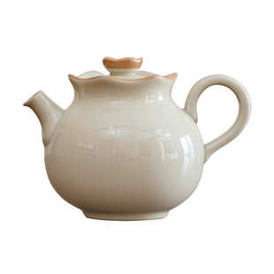 素色花口手持壶泡茶具大容量手执壶 冰台釉下花边高温烧制茶壶