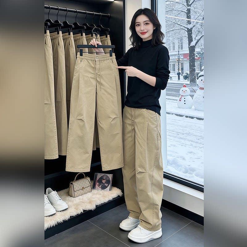 高端卡其色弯刀裤男款2026春季痞帅工装裤美式复古窄版直筒休闲裤
