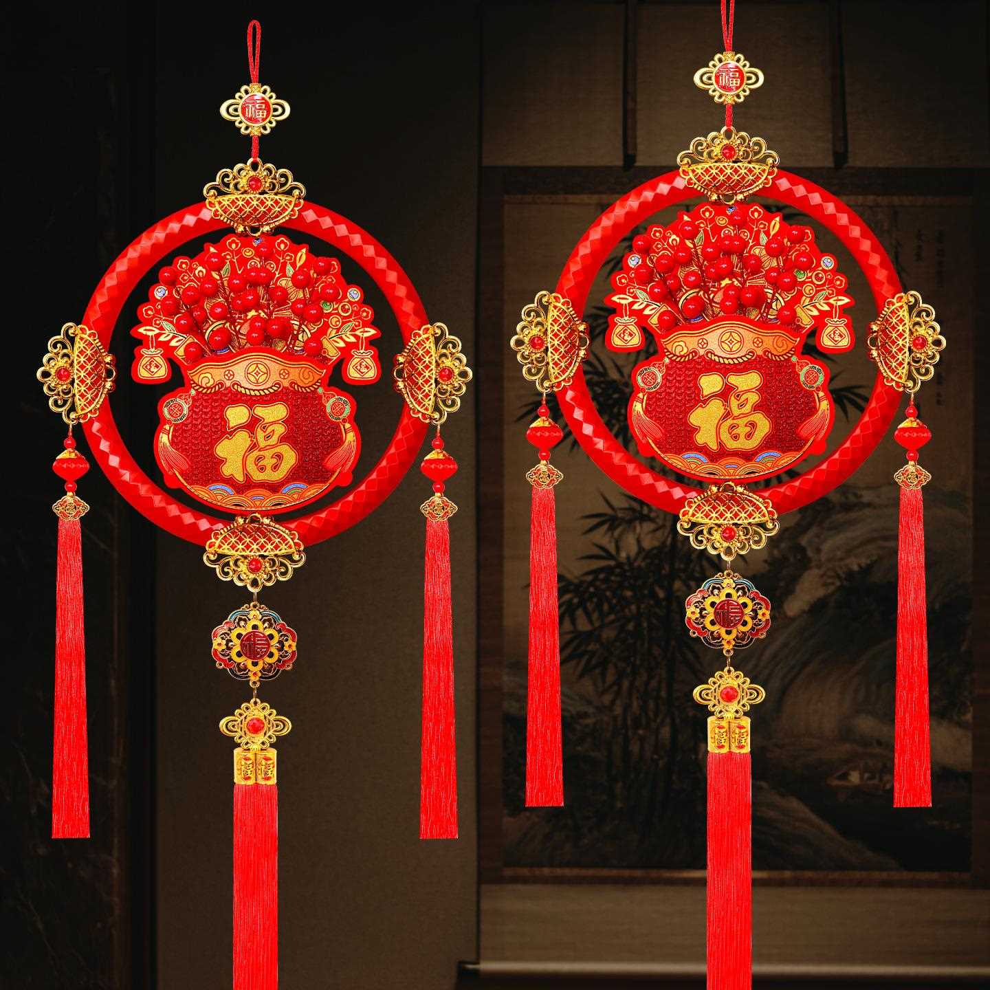 新款直销高颜值年货挂件红果福袋中国结福字新年客厅玄关装饰品乔